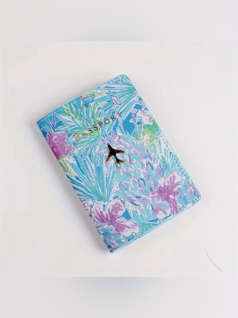 Passport Holder - Blue & Pink Tropical Print Vegan Leather NWT